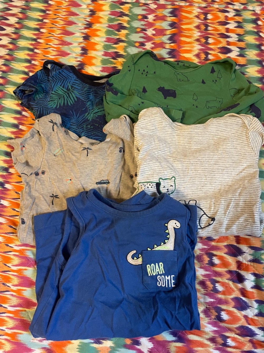 Kids Blue Dinosaur Pocket One-Piece Bodysuit - Roar Some